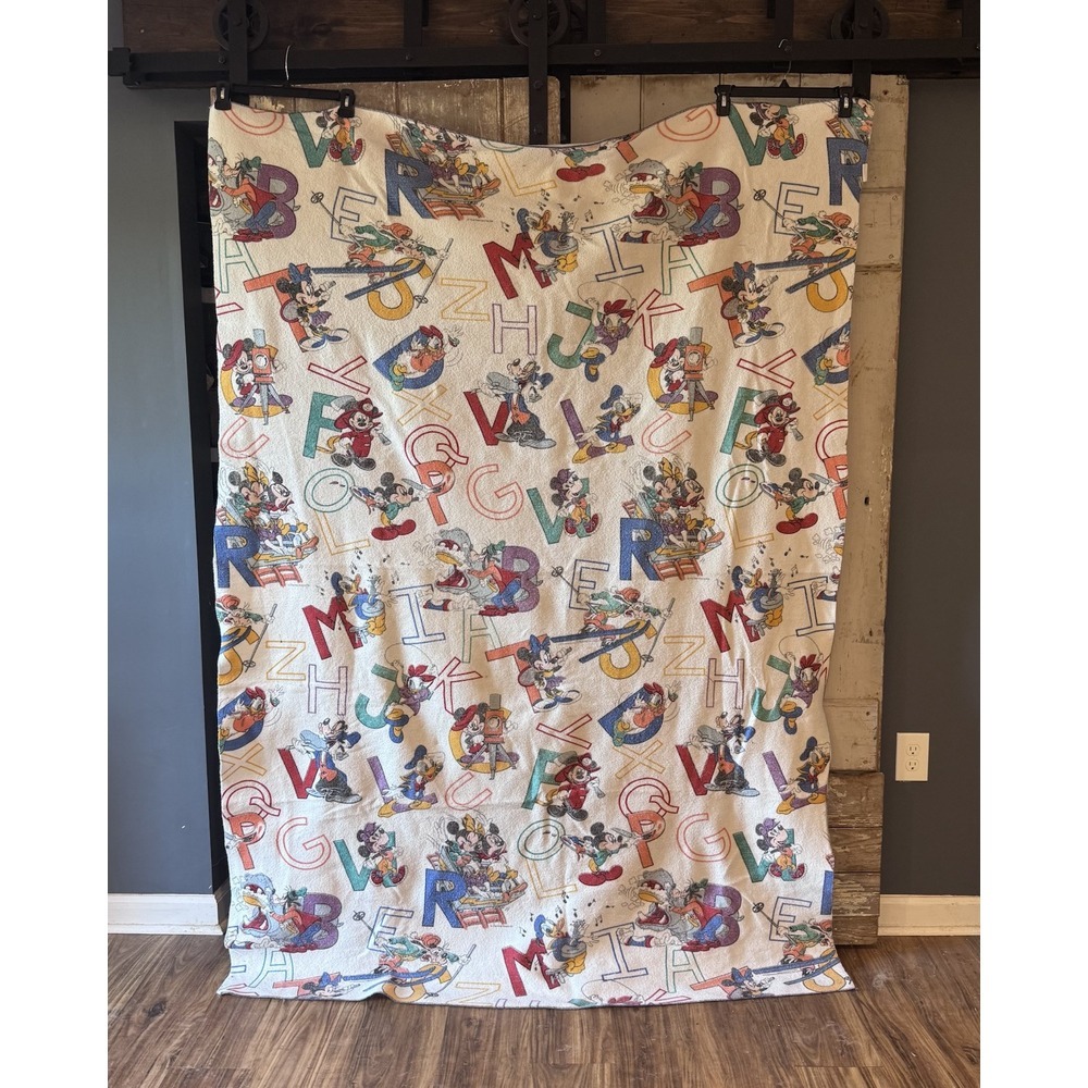 Vintage 80's Disney Chatham ABC Alphabet Blanket Mickey Donald Duck Goofy Minnie